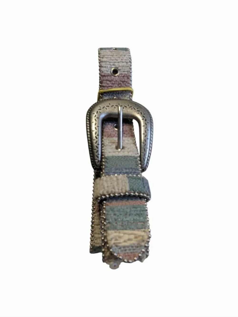Women's Elite Striped Pastel Fabric Belt with Decorative Silver Buckle